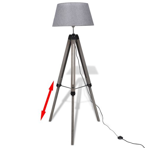 vidaXL Lampadaire trépied réglable en bois et abat-jour en tissu Gris