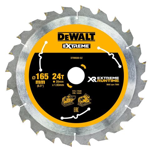 DeWalt XR Runtime circulaire lame de scie Extreme Batterie, 1 pièce, 165/20 mm 24 WZ/FZ, dt99560 de QZ