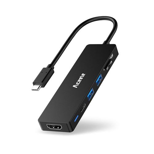 Aceele USB-C vers HDMI Hub, Type-C vers HDMI Hub 4K Ultra HD avec Lecteur de Cartes SD et TF, 2 x USB 3.0,Type c Rechargeable Por