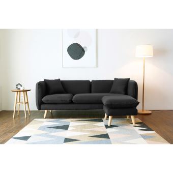 Landers Canapé Scandinave 3 Places Gris Anthracite Et Pouf
