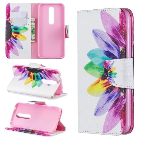 Etui en PU motif imprimé flip avec support motif de pétales pour votre Nokia 4.2
