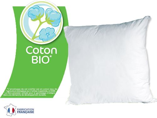 Oreiller bleu calin nature coton bio 60x60cm