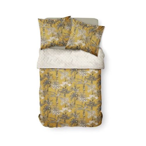 Parure de lit 2 personnes 220X240 Coton imprime jaune Floral SUNSHINE