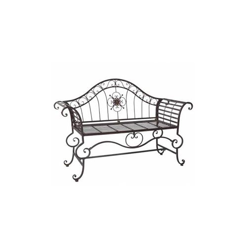 Banc Style Dagobert Banquette Fauteuil Mobilier de Jardin Assise Exterieur 3 Places en Fer Marron 57x93x144cm