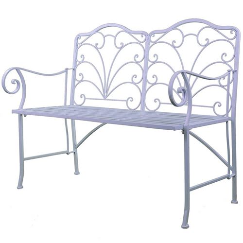 Chaise Double Banc Pliable Banquette de Jardin en Fer Blanc Assise 2 Places 52x92x111cm
