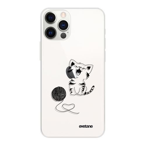 Coque pour iPhone 12/12 Pro souple transparente Chat et Laine Motif Ecriture Tendance [Evetane®]