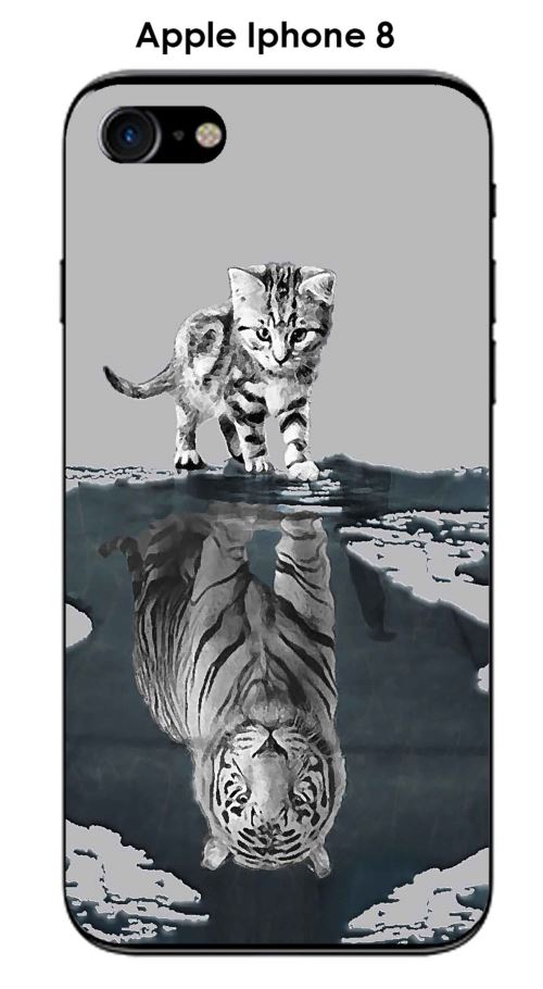 Coque Apple Iphone 8 design Chat Tigre Blanc fond gris