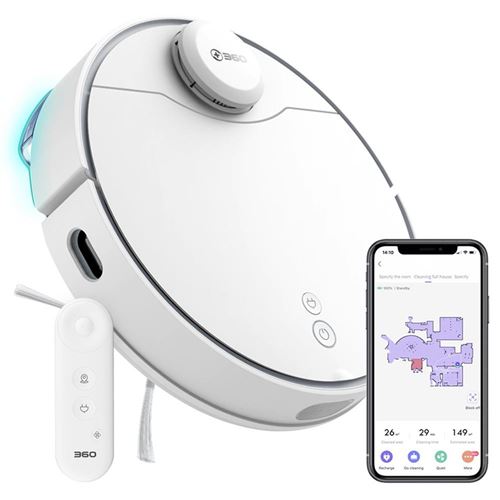 Aspirateur robot 360 ABS S9 Blanc- 5200 mAh, Charge automatique silencieuse 55 dB