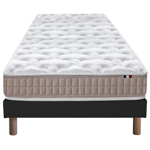 Ensemble matelas 100% latex 3 zones sommier noir 90x190