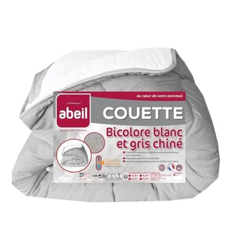 ABEIL Couette temperee BICOLORE 220x240cm - Blanc + Gris chine