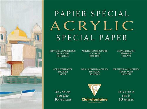Bloc papier sp&eacute;cial Acrylique 30x40 cm 10 feuilles 360g 