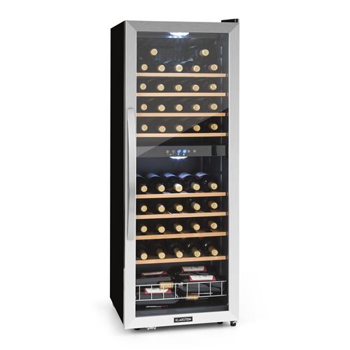 Klarstein Vinamour 54D Cave à vin réfrigérée 148 litres / 54 bouteilles - 2 zones de froid - acier inox + - Classe G