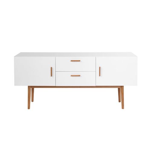 Buffet bois naturel et blanc 2 portes 2 tiroirs GILDA