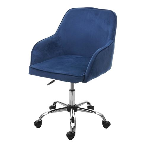 Chaise de bureau MENDLER HWC-F82 pivotant design rétro velours bleu