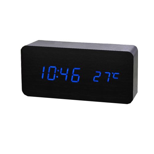 Commande Vocale Calendrier Thermomètre Numérique Led Alarme Horloge en Bois Usb / Aaa Noir PL190