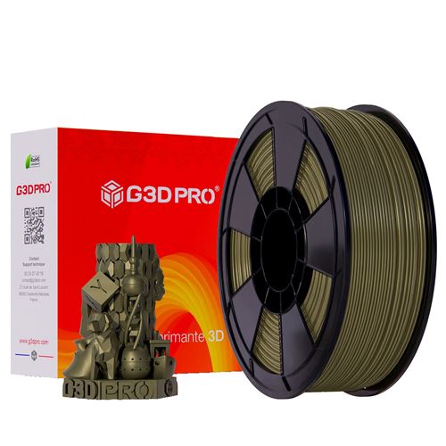 G3D PRO® Filament PLA SILK GLOSSY Bronze pour imprimante 3D, 1,75 mm, Bobine de 1 Kg, Précision dimensionnelle ± 0.03mm Olive jaune - RAL 6014