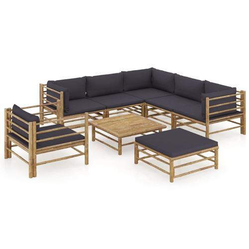 Non Communiqué Gris Salon De Jardin 8 Pcs Avec Coussins Foncé Bambou