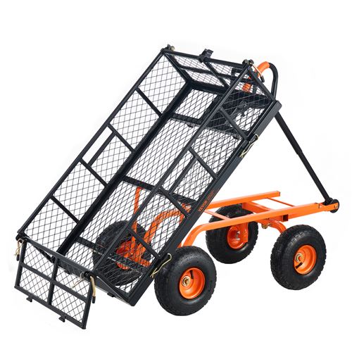 VEVOR Tuinkar, Metalen Tuinkar met Eenvoudig te Monteren Frame, Kantelbare Handkar met Omvormbare 2-in-1 Handgreep, Universele Kruiwagen met Laadvermogen van 400 kg, 25,4 cm Banden