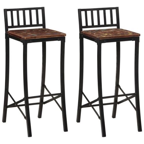 Vidaxl Lot De 2 Chaise De Bar En Bois Massif Non Pliable Interieur H. 92 Cm - Image 3