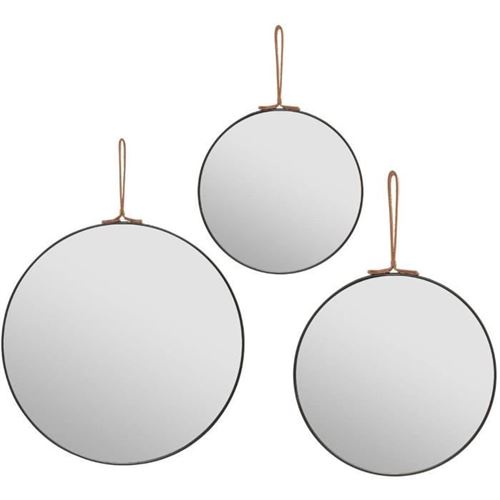 Lot de 3 miroirs rond Lilou - Plastique et polyuréthane - Noir
