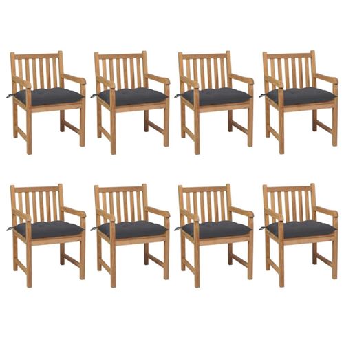 vidaXL Chaises de jardin lot de 8 avec coussins anthracite Teck solide