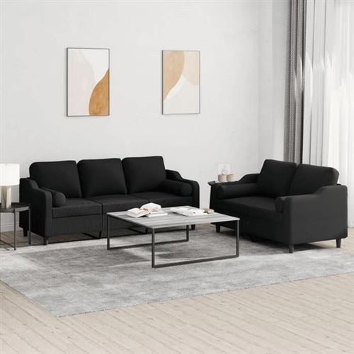 vidaXL - Canapé - Ensemble 2 pièces avec coussins - Noir - Image 2