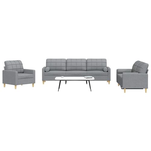 Non Communiqué Gris Vidaxl 3-Delige Loungeset Met Sierkussens Stof Lichtgrijs3278303