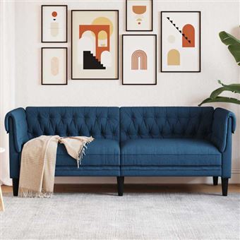 Canapé Chesterfield 3 places bleu tissu - 1