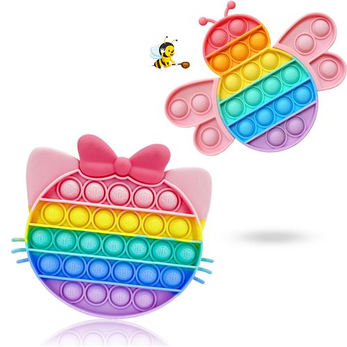 Push Pop It Fidget Toys MYMA™ Silicone [Abeille + chat] Multi-couleurs Anti Stress Bubble Toy