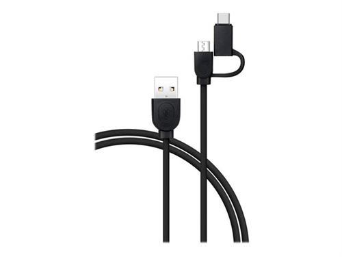 Câble téléphone portable 2 en 1 BigBen Connected USB-A/Micro USB/USB-C/Lightning Noir