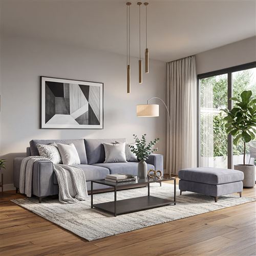 Pouf Fiesole Velours Gris clair - Gris clair