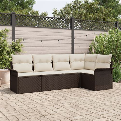Non Communiqué Marron Ensemble De Canapé De Jardin 5 Pièces Avec Coussins En Poly Rotin