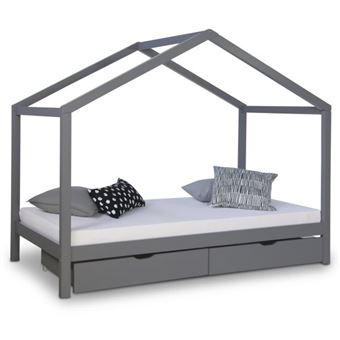 Lit enfant avec matelas 90x200 Lit cabane Lit enfant Lit en bois Gris Tiroir de lit bébé - 1