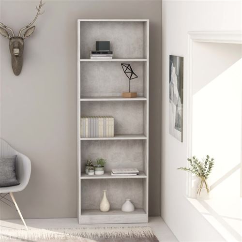 vidaXL Bibliothèque à 5 niveaux Gris béton 60x24x175cm Bois ingénierie