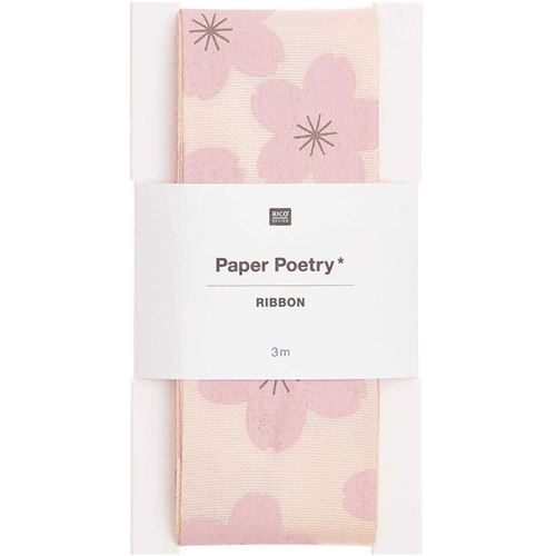 Ruban de taffetas rose poudré - motif Sakura - Rico Design