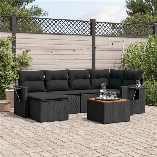 vidaXL Salon de jardin 7 pcs avec coussins noir résine tressée