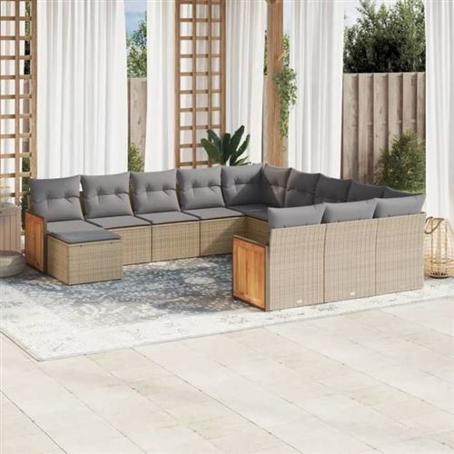 Non Communiqué Beige Vidaxl Salon De Jardin Avec Coussins 12 Pcs, Canapés De Terrasse, Ensemble De Meubles De Patio, Mobilier D'extérieur, 3228264