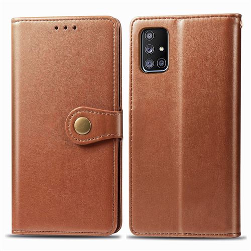 MPFRANCE Housse pour Samsung Galaxy A51 5G Marron [Porte Carte, etui portefeuille, boucle]