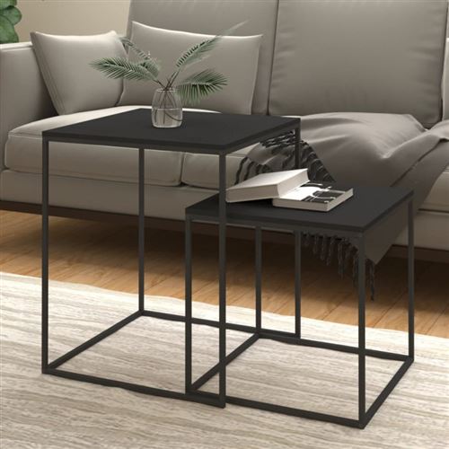 Vidaxl Noir Ensemble De Table Basse 2 Pcs Bois Et Métal - Image 3
