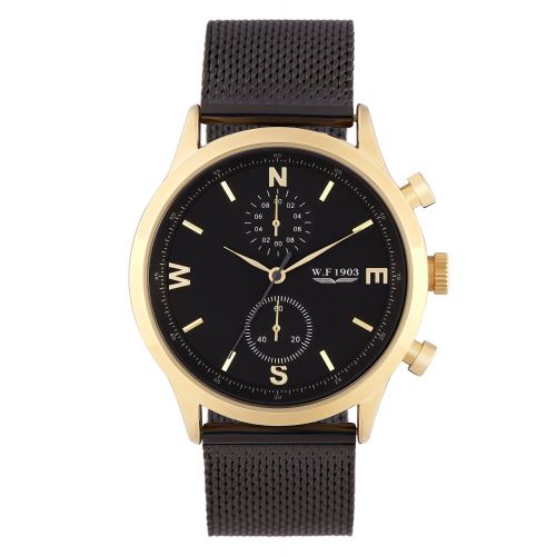 Montre Mixte W.F 1903 à Quartz Cadran Noir 42 mm Et Bracelet Doré En Acier Inoxidable WFS18087