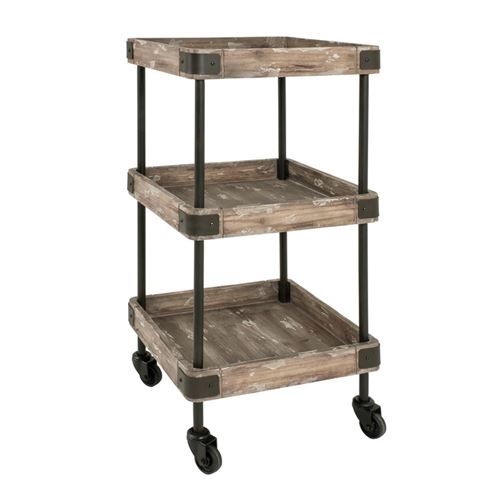 Desserte roulante carrée 3 niveaux en bois et H84cm BALI