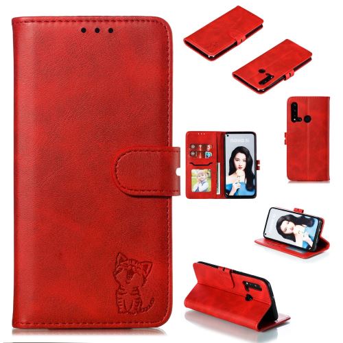 Etui en PU modèle de chat rouge pour votre Huawei P20 lite (2019)/Nova 5i
