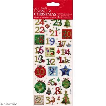 Autocollants de Noël pailletés - Calendrier de l'avent Houx - 50 pcs