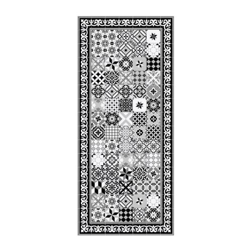 FARO Tapis 100% vinyle - Motif carreaux de ciment - 49,5 x 112,5 cm - Epaisseur 1.5mm - Noir et Blanc