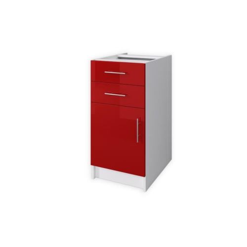 OBI Caisson bas de cuisine avec 1 porte, 2 tiroirs L 40 cm - Blanc et rouge laqué brillant