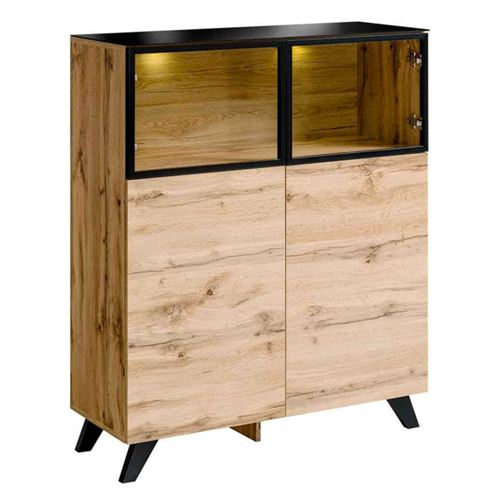Paris Prix Marron Vitrine Led "Thin" 123Cm Noir & Naturel