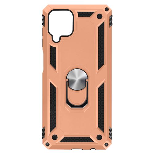 Coque pour Samsung Galaxy A12 Antichoc Bi-matière Bague Support Vidéo rose champagne