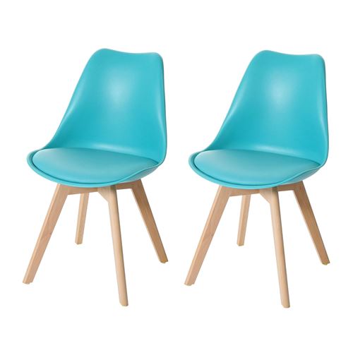 2x chaise de salle à manger MENDLER HWC-E53 turquoise similicuir pieds clairs