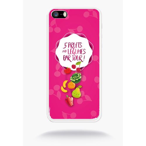 Coque 5 Fruits Et Legumes Fond Rose Compatible Apple Iphone 5s Silicone Blanc Mat