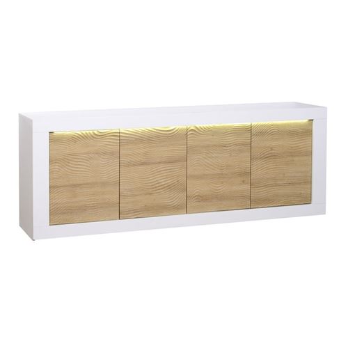 Buffet 4 portes Blanc/Chêne clair à LEDs - MARKS